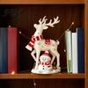Hand Painted Resin Statue Christmas Reindeer Snowman Figurine, White Deer with Red Scarf, Holiday Atmosphere Table Accessory Winter Tabletop Fireplace