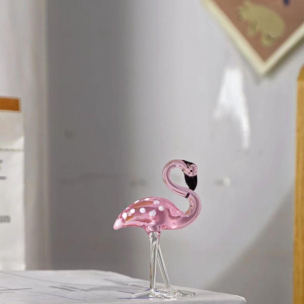 Handmade Art Simulated Pink Flamingo Cute Animal Sculpture Creative Glass Flamingo Figurines Home