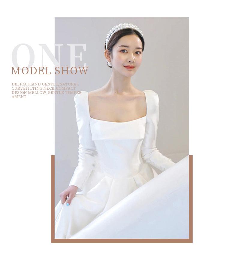 Элегантное атласное свадебное платье с длинными рукавами, шлейфом и закрытыми руками.