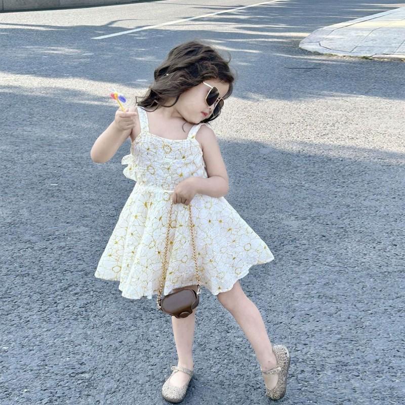 Girls Sleeveless Dress Kids Princess Floral Backless Toddler 2-8 Years Old