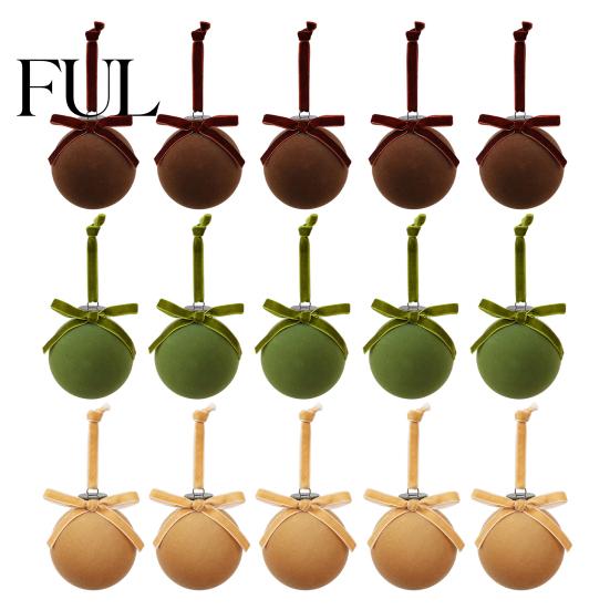 Retro Christmas Baubles with Bows 15Pcs Flocking Ball Hanging Ornaments Bow Decor, Flocked Tree Velvet Balls Bubbles for Holiday Home Decoration,