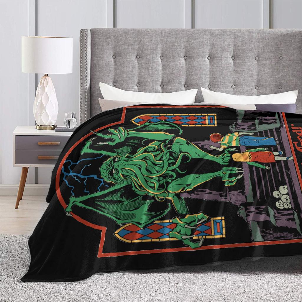 Trust in God Knitted Blanket Flannel Horror Halloween Cthulhu Lovecraft Occult Thin Throw Blanket for Home Couch Bedroom Quilt
