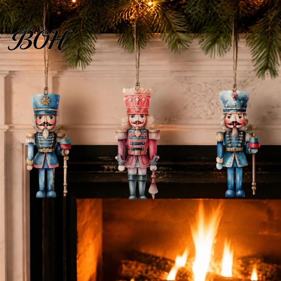 Festival Photo Props 12/24/36Pcs Christmas Nutcracker Wooden Ornaments, Watercolor Soldier Hanging Decoration European Style Set for Tree, Holiday