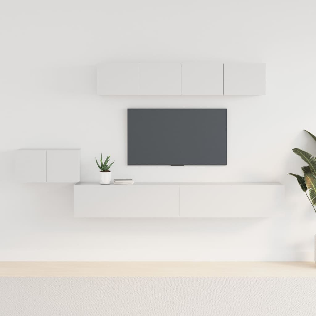 5 piece TV cabinet set white particleboard