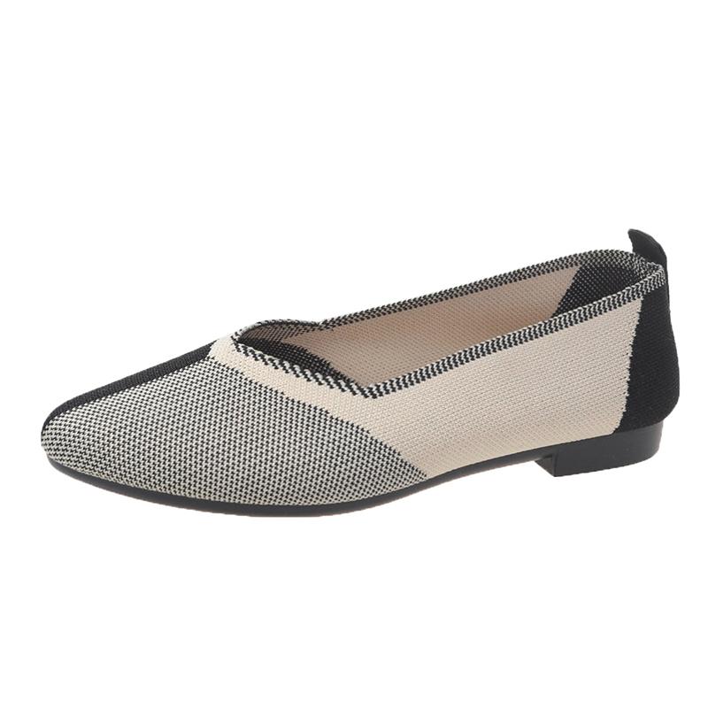 Женские балетки 2024 Весна и Осень Новые Остроносые Вязаные Женские Туфли Модные Дышащие Нескользящие Красивые Цветовые Сочетания