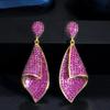 WWJ Unique Rose Red Cubic Zirconia Drop Earrings Geometric Party Jewelry for Women