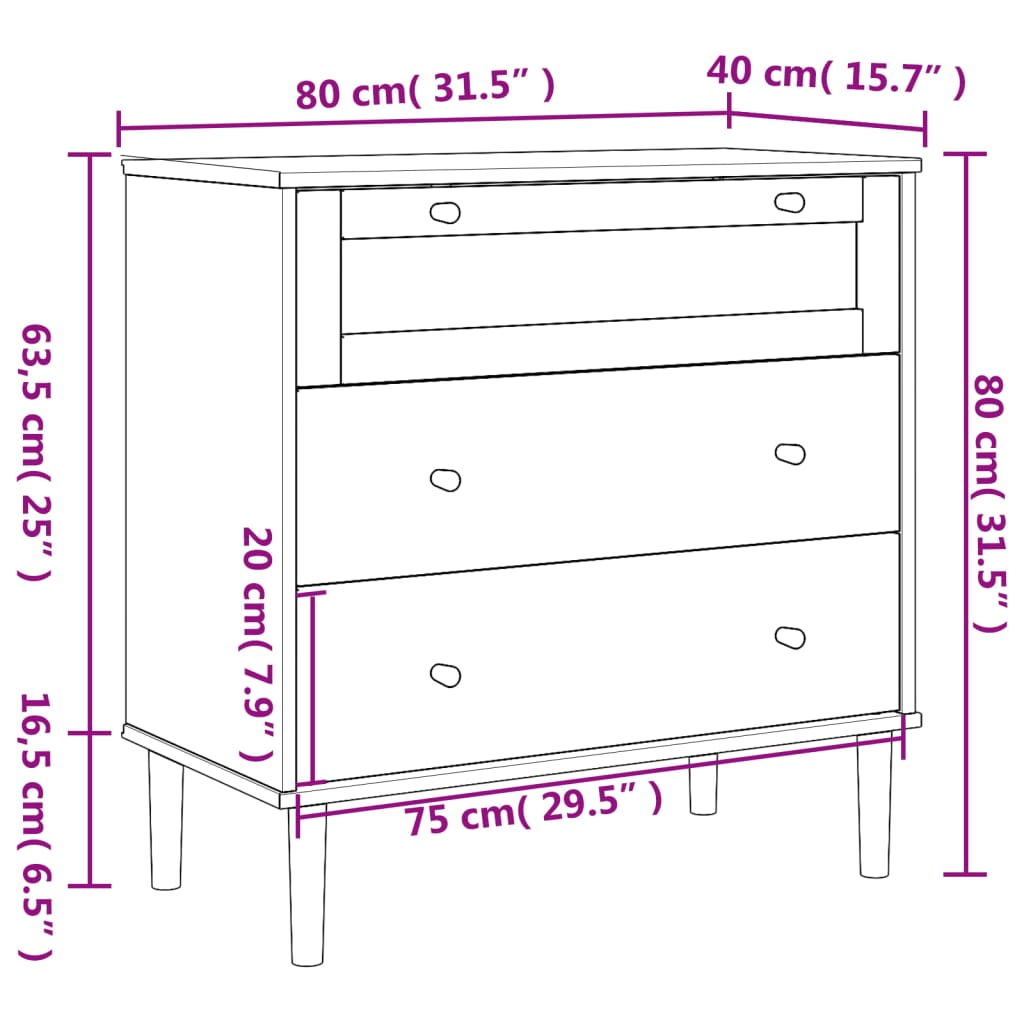 SENJA Drawer Chest Rattan Look Black 80 x 40 x 80 cm Pine Wood