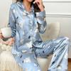 Женский комплект одежды для сна весна-осень атласный топ с длинными рукавами и длинными брюками комплект из двух предметов повседневная домашняя одежда повседневный комплект одежды
