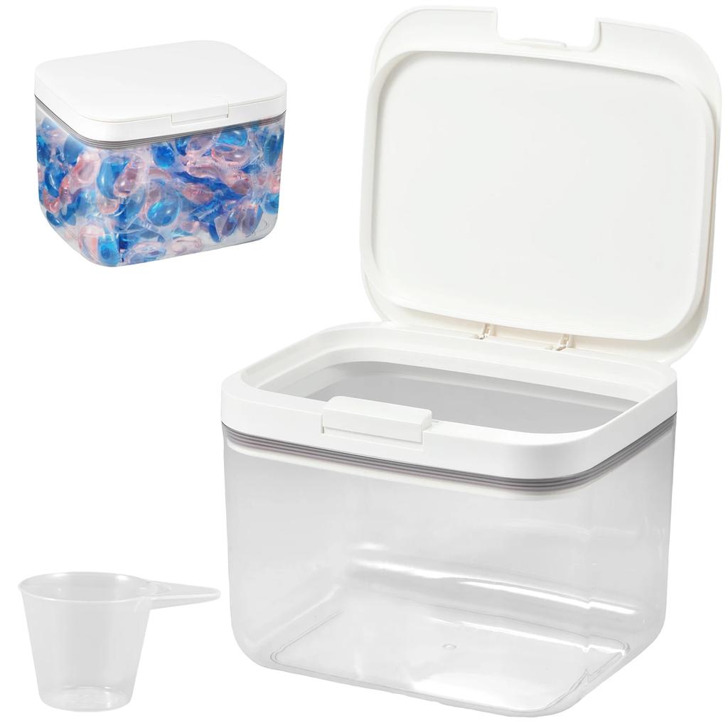 2.8/5.5L Automatic Pop-Up Storage Box Airtight Laundry Pods Container with Scoop for Laundry Room Washing Powder Beads Organizer