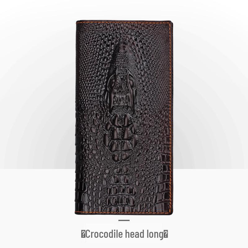 Мужской ретро кошелек из тисненой кожи – длинный, с тиснением под крокодила, с отделениями для нескольких карт и монетницей.