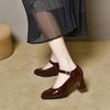 Square Head High Heels Women's 2025 Autumn One-word Buckle Shallow Mouth Mary Jane Shoes French Thick Heel Small Single Shoes Patent Leather Women's