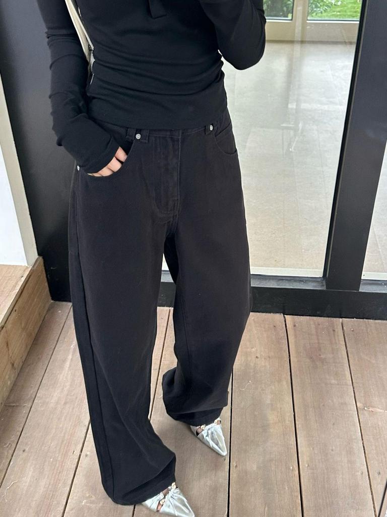 Lu Sheng Унисекс Ретро Стирка Черные Джинсы Bootcut - Свободный Крой, Широкие Штанины, Повседневные Брюки