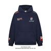 Womens Vintage Badge Embroidery Hoodie Loose Fit Streetwear Black Pullover