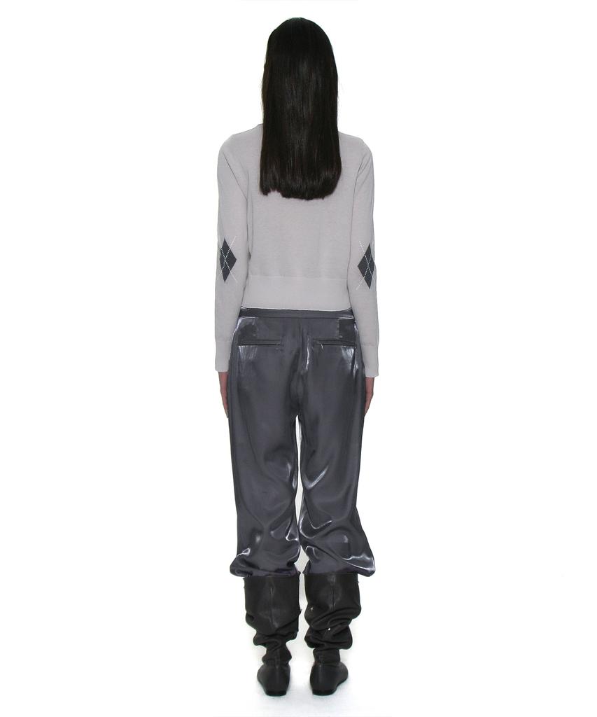 PARTIMENTO WOMEN All-In-One Layered Argyle Knit Crew Neck_Light Gray