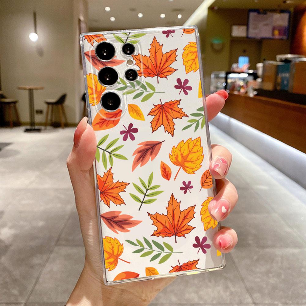 Модный желтый чехол с опавшими листьями для Samsung Galaxy S24 Ultra S23 S20 Plus S21 FE S22 5G, прозрачная мягкая сумка-чехол с кленовыми листьями