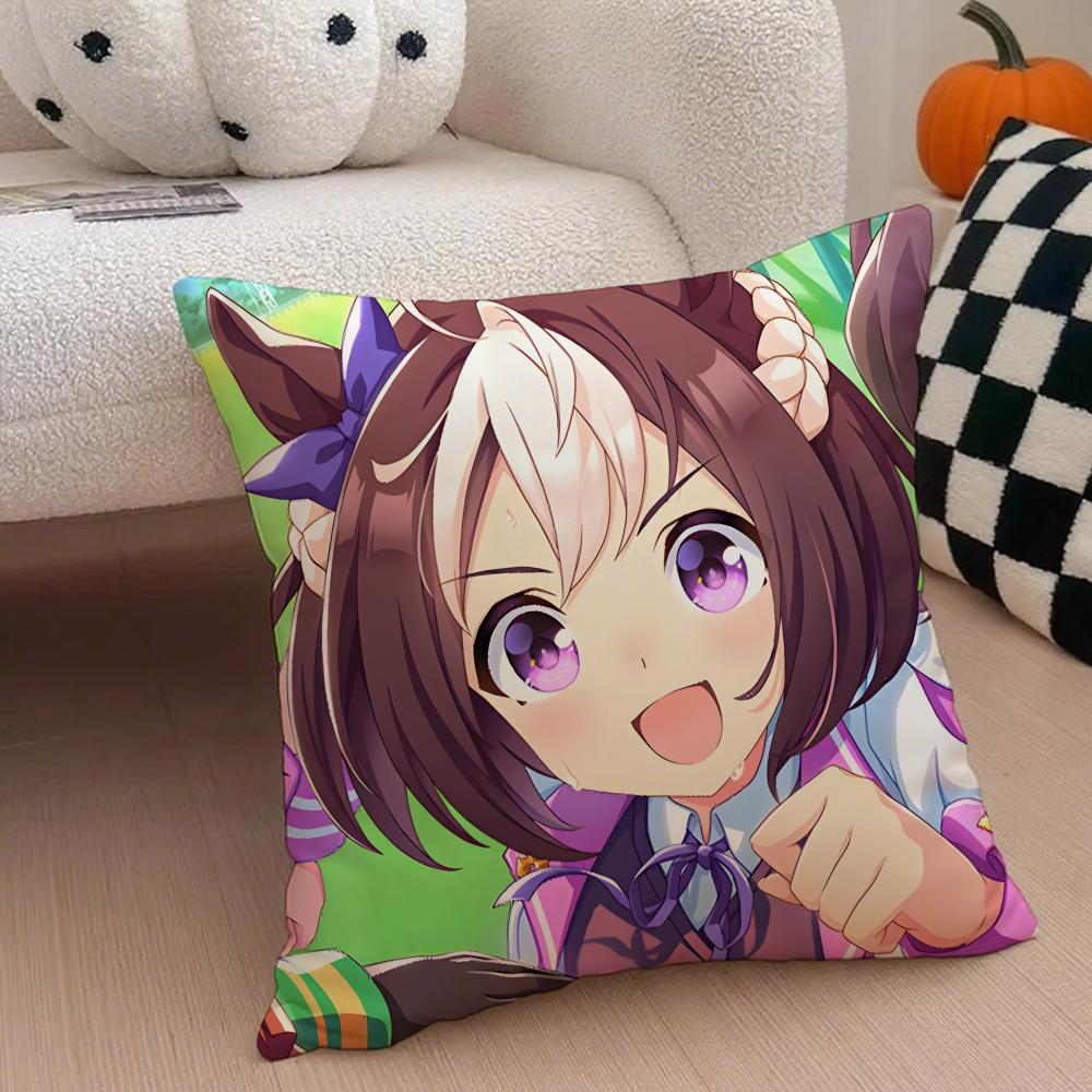 Cheerful  Anime UUmamusume Pretty Derby Cushion Cover Throw Pillow Cover Hidden Button Durable Polyester Chair Cushion