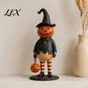 Autumn Home Ornament Pumpkin Witch Figurine, Spooky Halloween Statue with Lantern, Cute Desk Accessory Vintage Gothic Resin for Tabletop Mantel Shelf