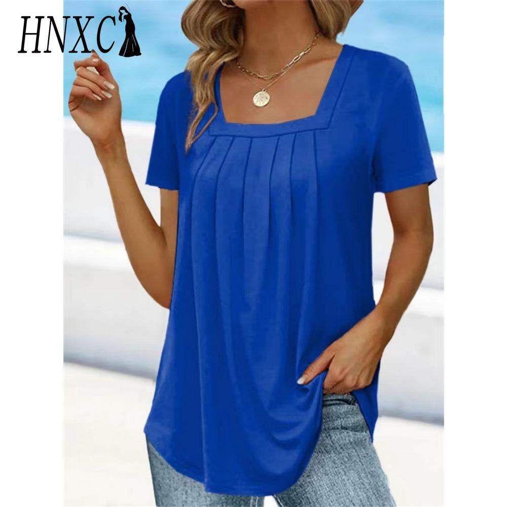 HNXC Женские модные повседневные однотонные блузки и рубашки с короткими рукавами и принтом