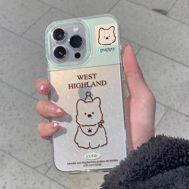 Ледяной синий line West Highland подходит для чехла на телефон Apple 17promax iPhone16 блестящий 14 милый 15 мягкий чехол