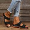 New Women's Plus Size Slippers Retro Stitching Non-Slip Round Toe Wedge Heel Comfortable One-Strap Sandals