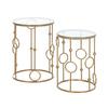 Set of 2 Elegantly Designed Coffee Tables with Circle Patterns. 41x57cm. Gold