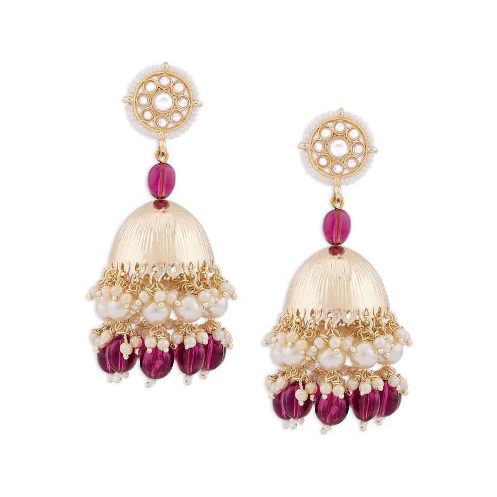 Традиционные женские серьги Jhumki из желтого золота с винными бусинами в форме капли Kundan