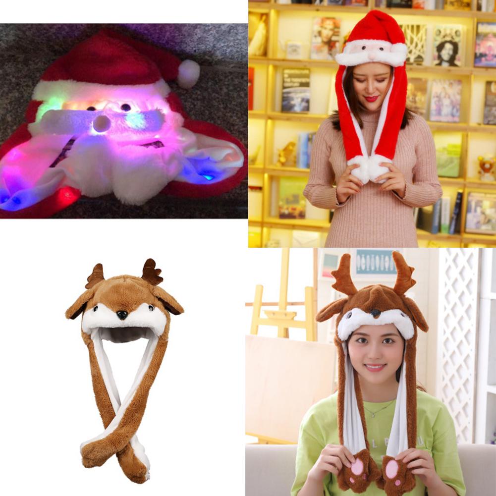 Cute Cartoon Pinch Ears Moveable Cap Warm Hat Santa Elk for Christmas Gift Decorative Props