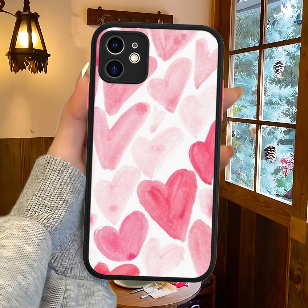 Стиль INS Розовое Сердце Чехол для Телефона Для IPhone 14 X XR XS 7 8 Plus 11 12 13 Pro MAX 13mini Матовый Ударопрочный Чехол