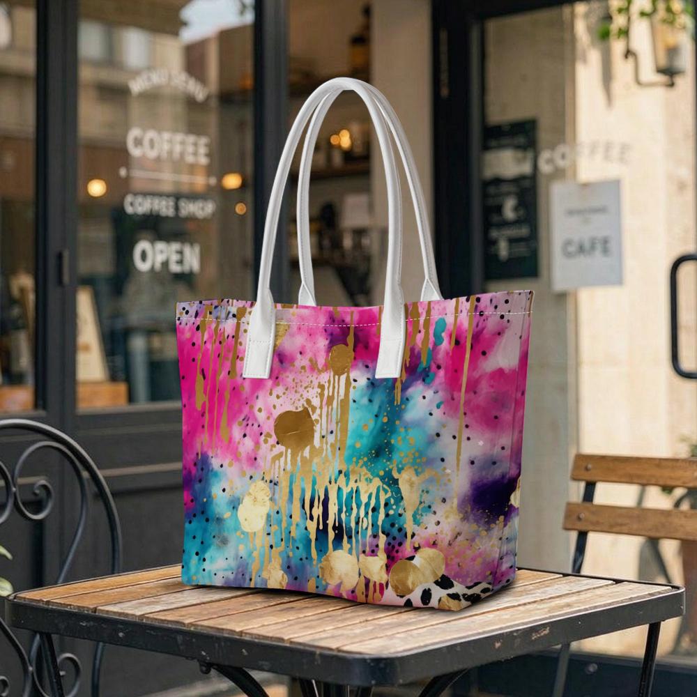Colorful Watercolor Print Tote Bag Stylish Daily Use Shoulder Bag