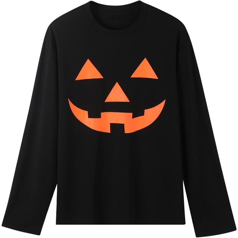 Хэллоуинская тыква Jack O-Lantern, футболка с длинным рукавом, оранжевая с черным принтом, унисекс, графический дизайн, повседневная одежда для осени