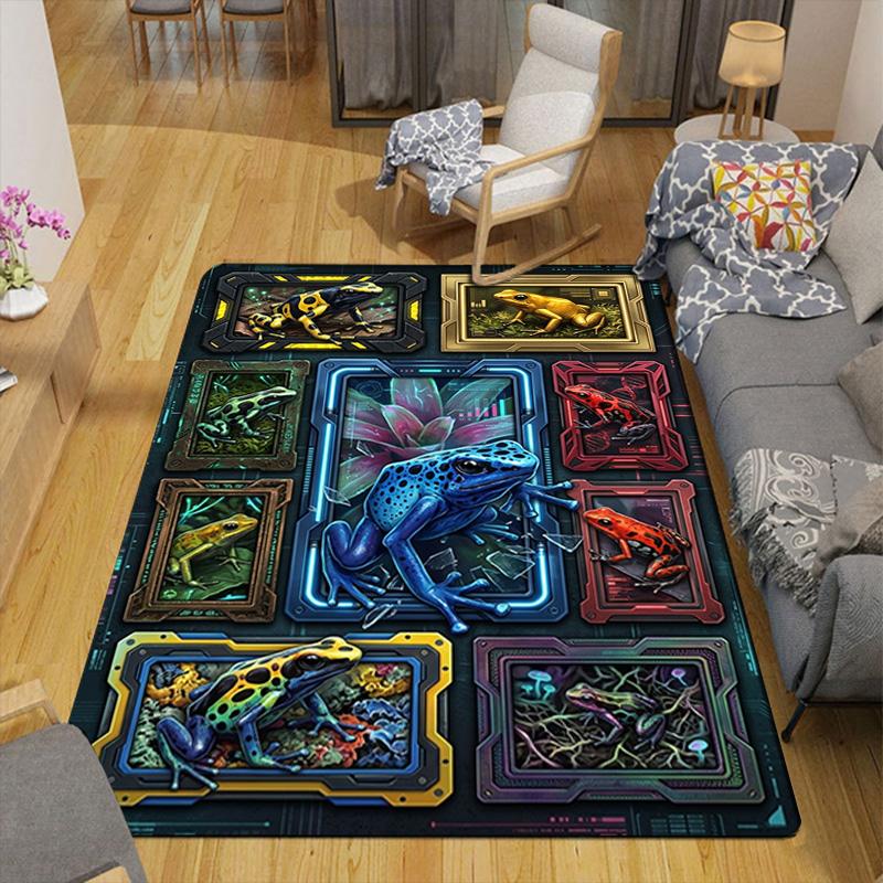 Frog Species Diversity Showcase Pattern Rug Floor Mat for Living Room or Bedroom Soft and Comfortable Carpet a Gift for Birthday and Holiday.