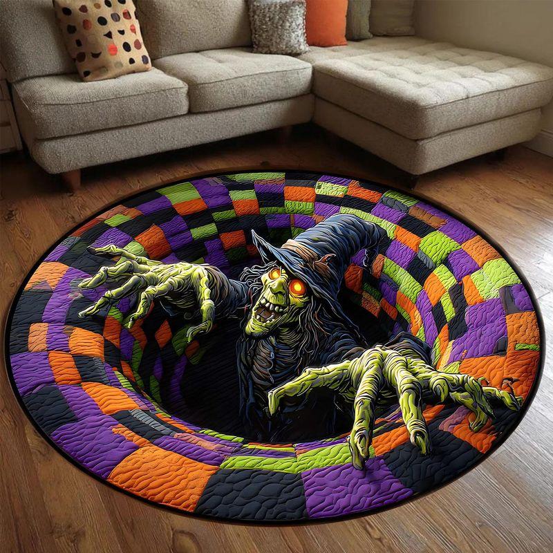 3D Optical Illusion Witch Round Rug Spooky Halloween Non-Slip Area Mat Living Room Bedside Holiday Decor
