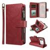 Imitation Calf Vegan Leather 9 Card Slots Zipper Phone Case with Wrist Strap