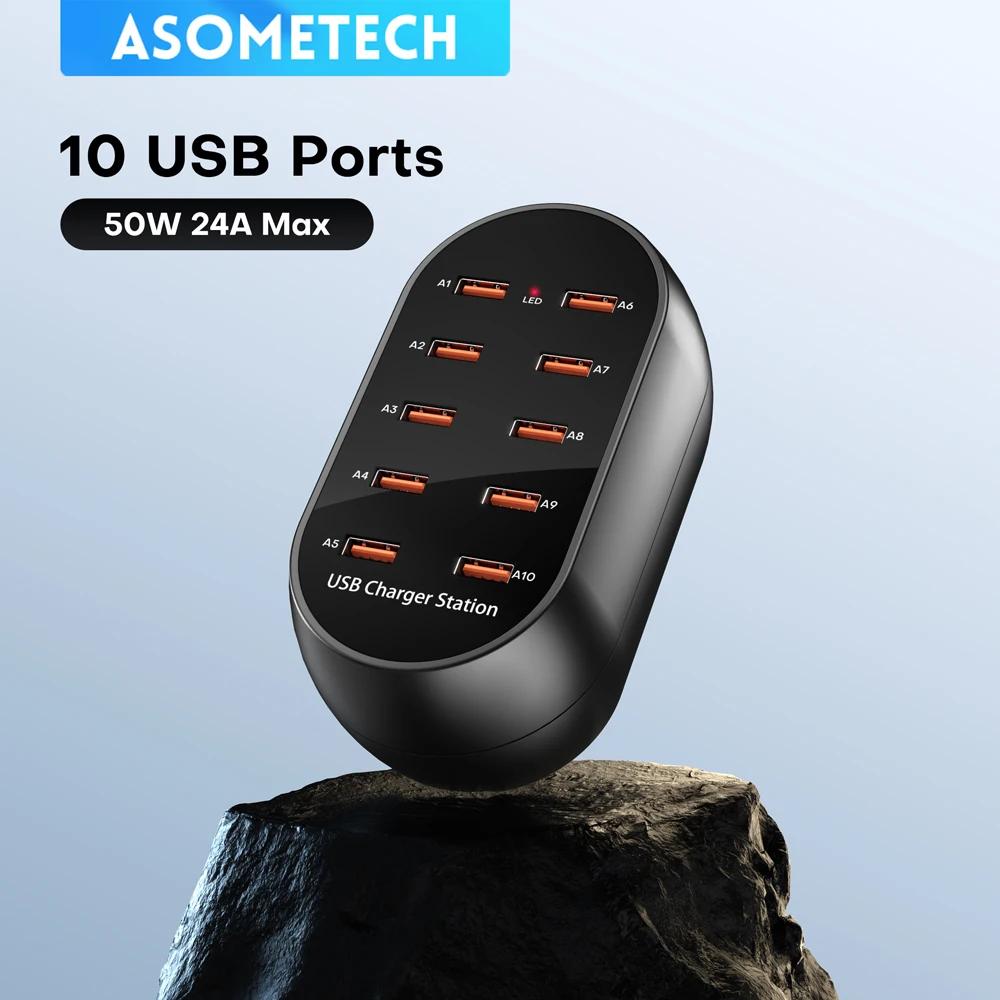 10-портовое USB-зарядное устройство 100 В-240 В, вилка EU, US, KR, UK, настольная USB-зарядная станция для нескольких устройств iPhone, Samsung, Xiaomi