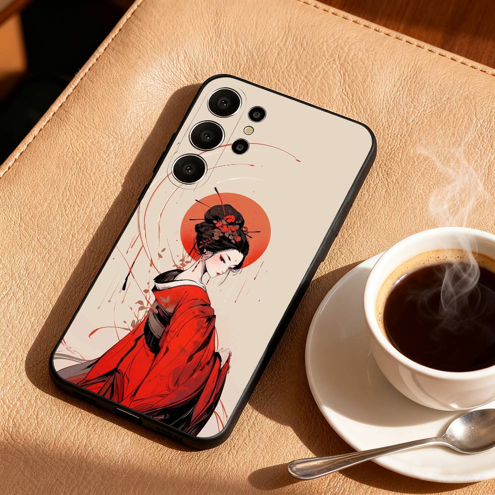 Чехол для телефона S-Samurai J-Japanese G-Geisha для Samsung S25,S24,S21,S22,S23,S30,Ultra,S20,FE,Lite,10,9, Черный