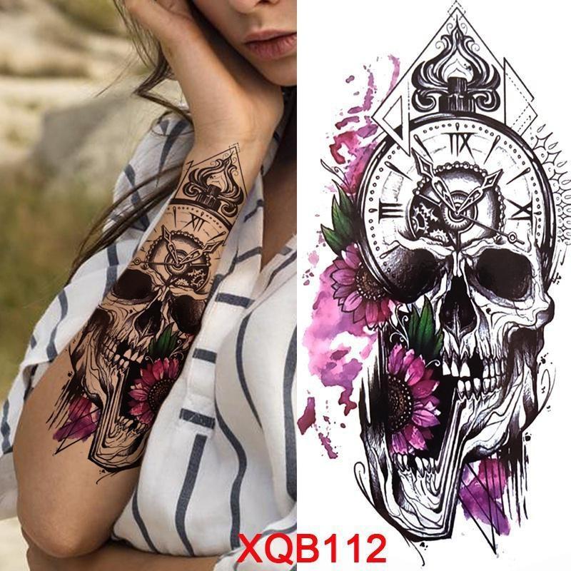 1 шт. татуировка наклейка водонепроницаемая временная татуировка дамы пион Дейзи олень луна цветок татуировка черный череп татуировка боди-арт нога татуировка всего тела наклейка