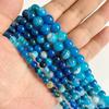6 8 10 MM  Matte Natural Stone Beads Polished Blue Stripes Agates Stone Beads Diy Spacer loose Beads for Jewelry Making bracelet