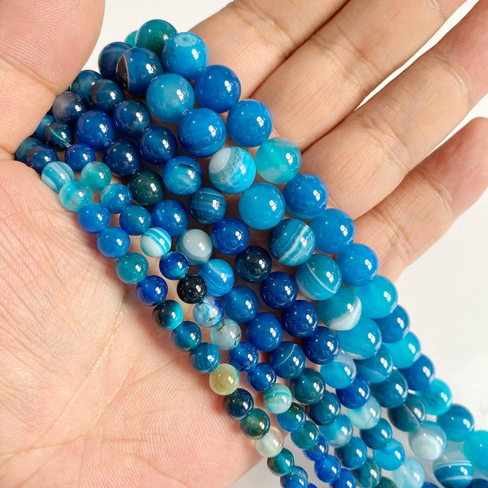 6 8 10 MM Matte Natural Stone Beads Polished Blue Stripes Agates Stone Beads Diy Spacer loose Beads for Jewelry Making bracelet