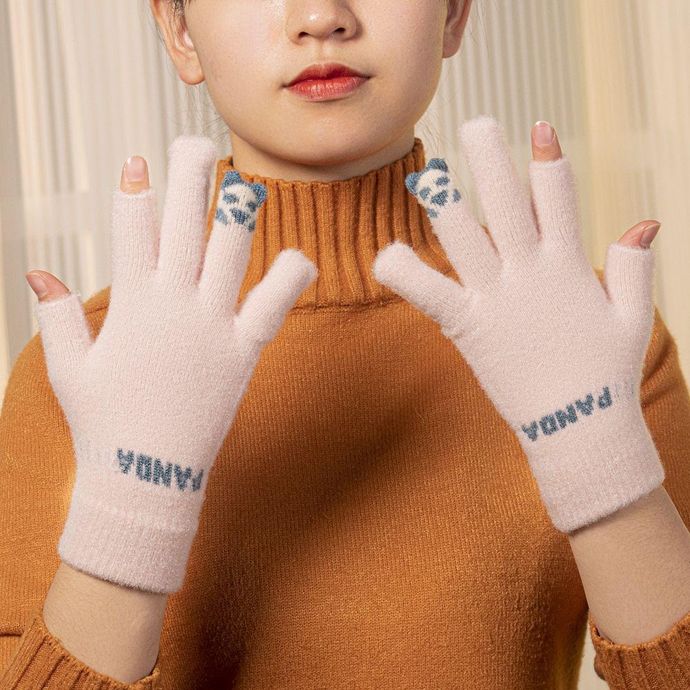 Thicken Driving Letter Korean Mittens Panda Women Winter Gloves Outdoor Gloves