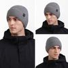 Knitted Hat Men's High Elastic Large Head Wool Hat with Thick Velvet Ear Protection Solid Color Cap