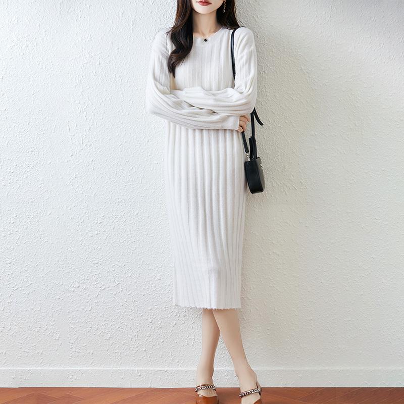 Женское платье-свитер 100% шерсть MODERN NEW SAGA O-образный вырез трикотажный длинный пуловер зимние джемперы шерстяное длинное платье женское