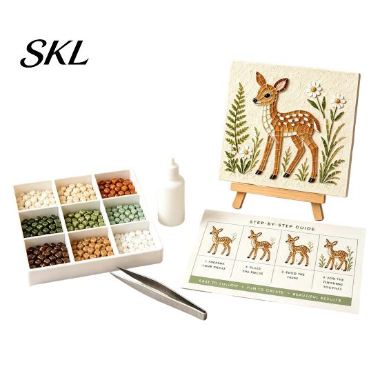 Christian Home Decor DIY Sea Glass Mosaic Art Kit, 3D Forest Animal Craft Set with Religious Birthday Present Colorful Pieces for Adults Beginners,