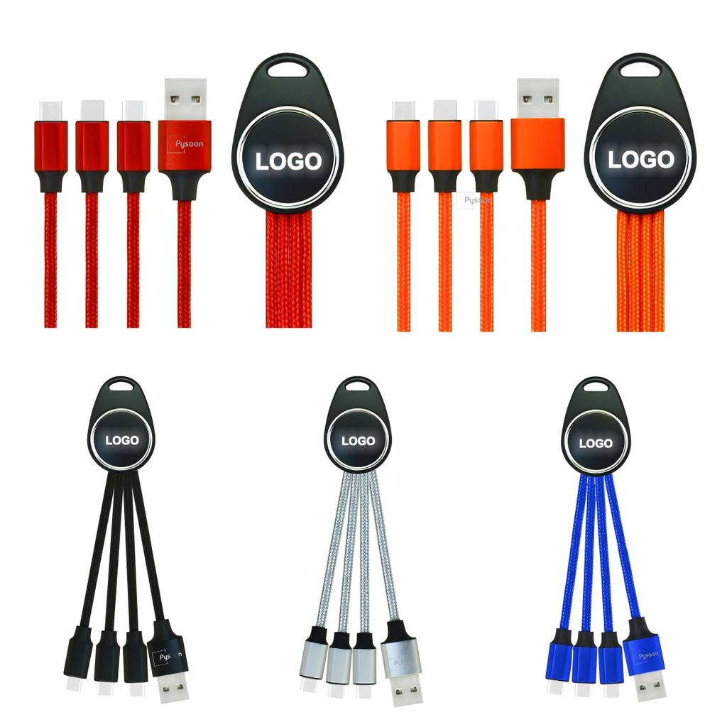 Custom Logo 3-in-1 LED Light Keychain Fast Charging USB Data Transfer Cable for Printer Use
