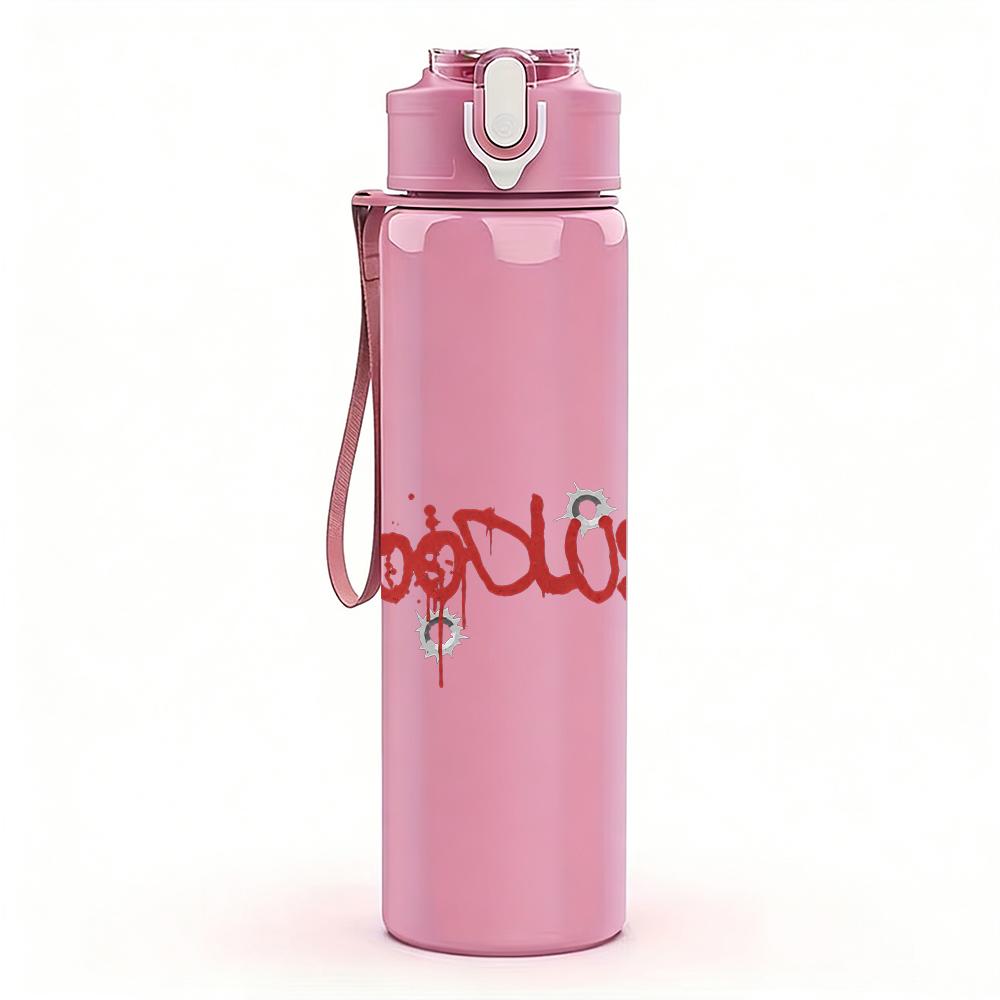 1PC Bloodscream red band text print 750ml colorful plastic sports water bottle leakproof pop up lid with straw for outdoor work home use