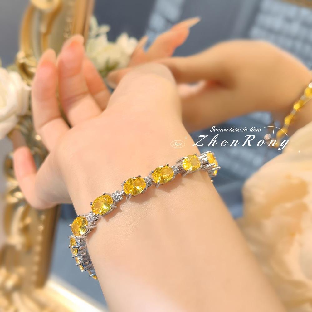 Luxury Pink Diamond Bracelet Women Simple Design High Quality Cubic Zirconia Pigeon Egg Yellow Diamond Jewelry
