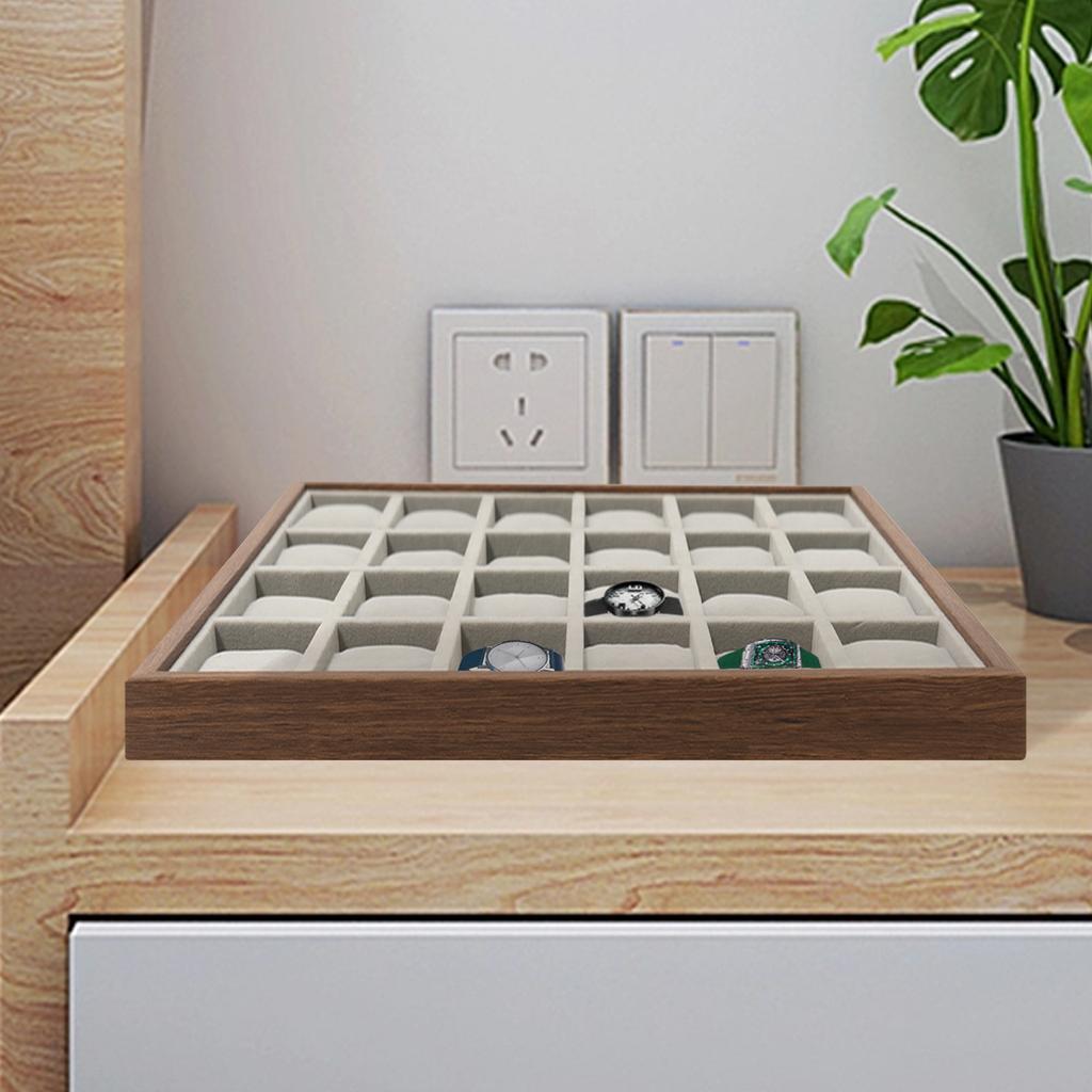 Органайзер-поднос для украшений на 24 ячейки Фланелевый органайзер для хранения часов Витрина для показа украшений и часов Штабелируемый поднос-витрина с подушечкой для ожерелья