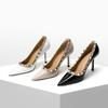 Spring and Summer New Rivet Pointed High Heels Women's Thin Heel Leather Black Patent Leather OL Nightclub Super High Heel Single Shoes