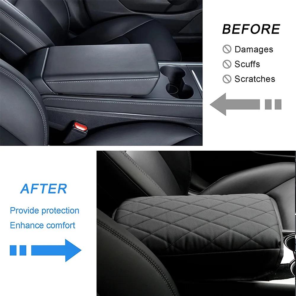 Carwiner Center Console Cover For Model 3 Model Y 2016 2017 2018 2019 2020 2024 2020 PU Leather Armrest Box Cushion Protector