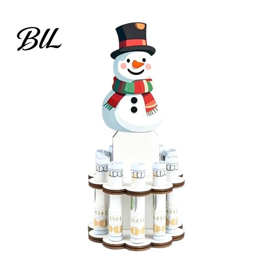 Holiday Decorative Centerpieces Wooden Christmas Money Holder Stand, Santa Snowman Tree Cash Unique Gift Ideas Clip Display, Festive Tabletop Ornament