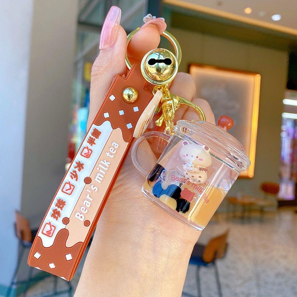 Milk Tea Cup Liquid Oil Keyring Bag Pendant Milk Tea Bottle Keyring Milk Tea Cup Bear Keychain